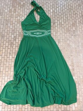 White House Black Market Emerald Green Halter Maxi Dress with Embellished Waist